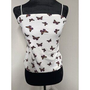 Butterfly Print Womens Cami Tank Top White & Multicolor Lightweight‎ Fabric Made